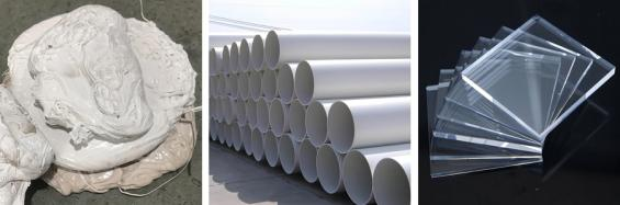 Большие твердые пластиковые отходы и резиновые блоки.