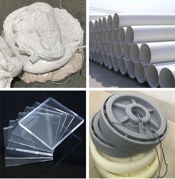 Большие твердые пластиковые отходы и резиновые блоки.