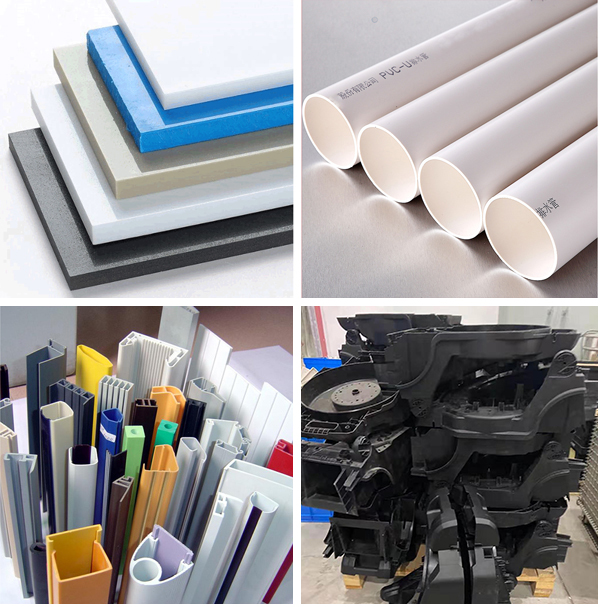 Пластиковые листы, трубы и профили, готовые к дроблению.